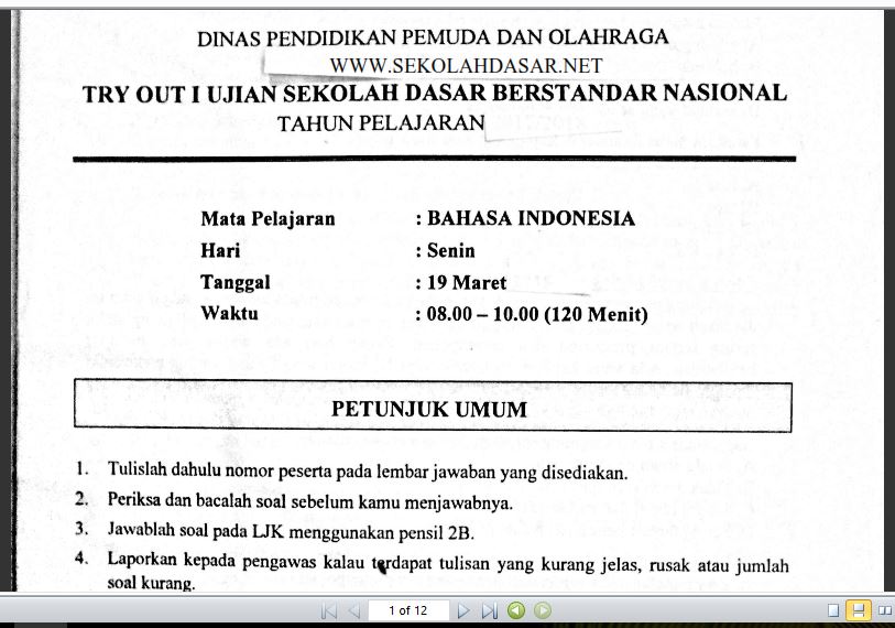 Soal Try Out I Bahasa Indonesia Usbn Sd Dan Kunci Jawabannya Sekolahdasar Net