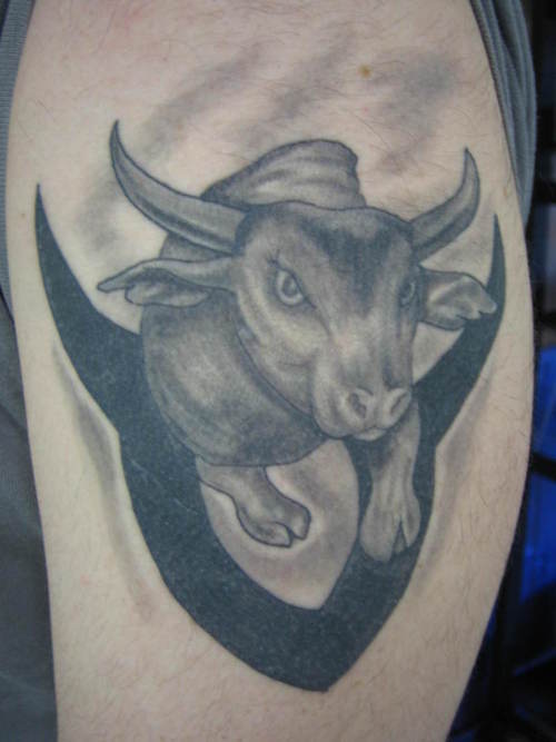 Bull tattoos are most commonly drawn with black or red ink.
