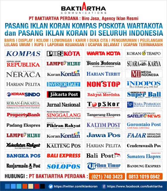 pasang iklan kompas, poskota dan koran seluruh indonesia