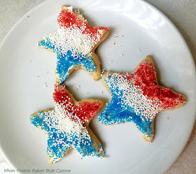 these are called loft cookies. A sugar cookie that can be cut out in many shapes these are red white and blue sprinkles and colored sugar for a Patriotic party