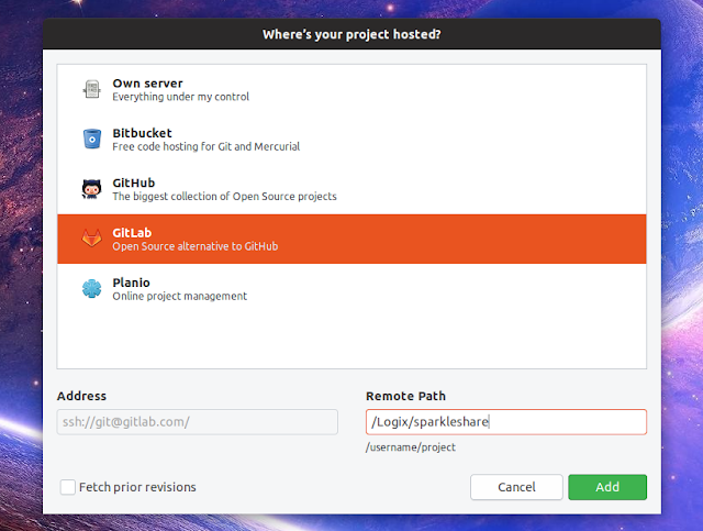 SparkleShare add GitHub or GitLab