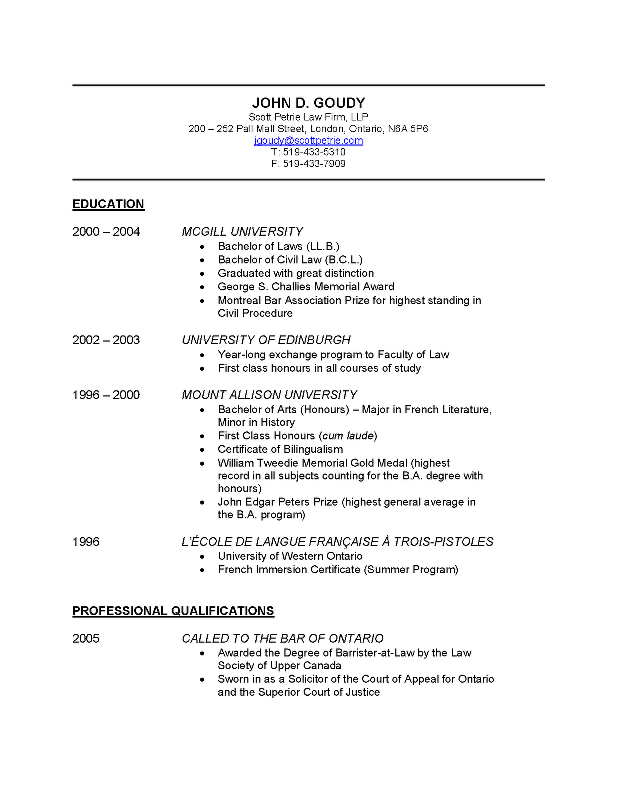 Curriculum Vitae For Law Students