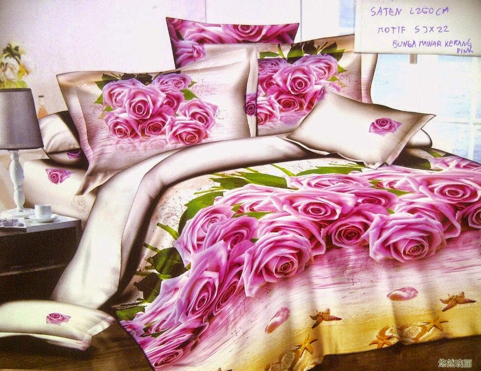 Sprei Jepang Motif Bunga Mawar Kerang Pink