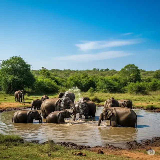 Wild elephants in Udawalawe National Park