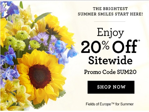 1800Flowers 20% Off Promo Code Summer Smiles