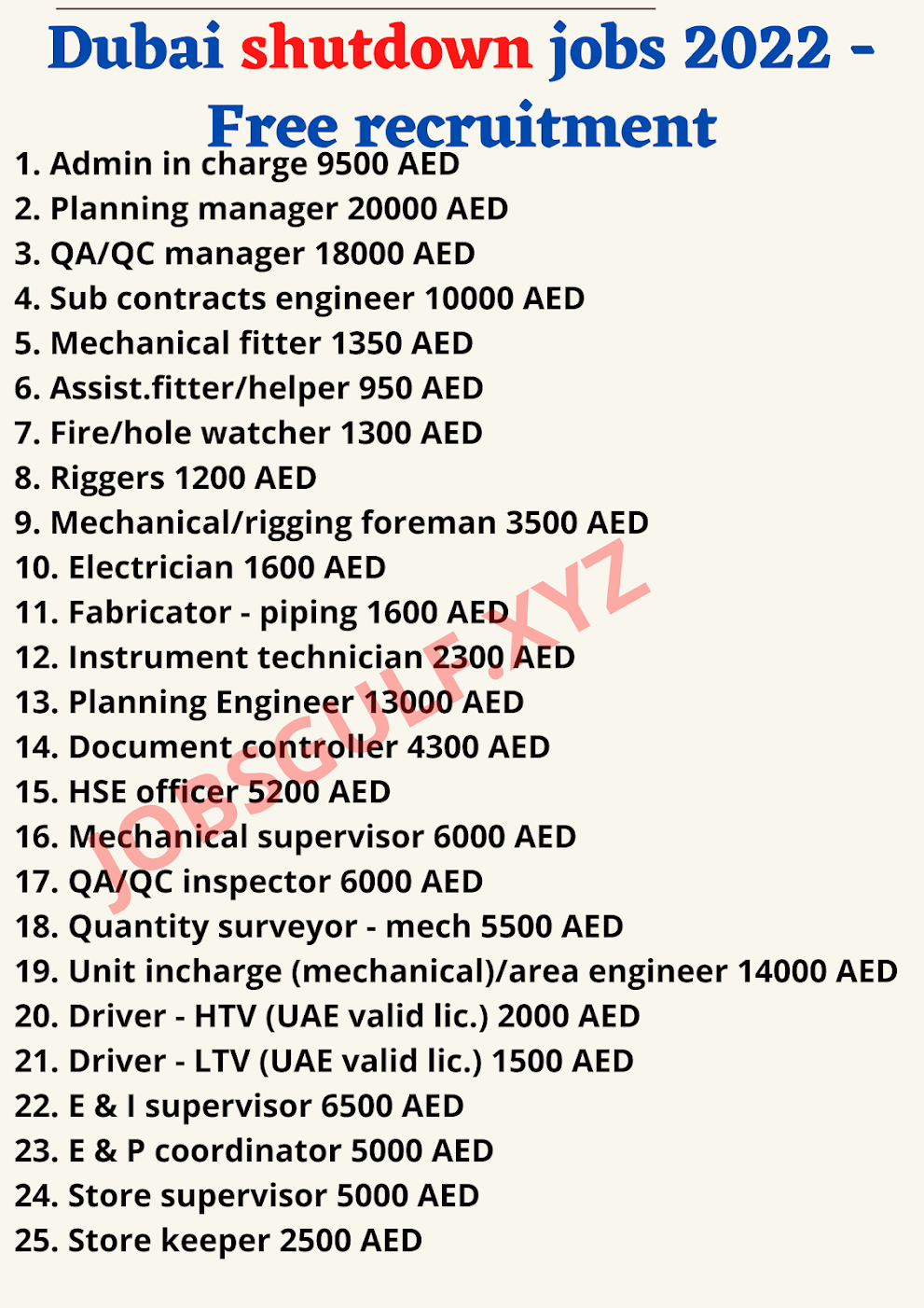 Dubai shutdown jobs 2022 - Free recruitment