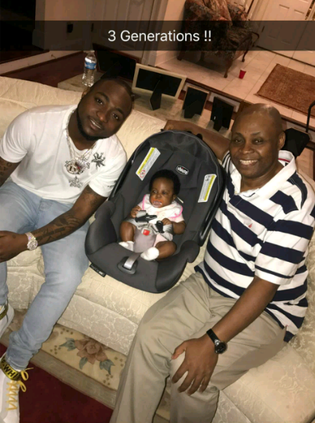 3 generations...Davido takes pic with his dad and is second daughter ....check out