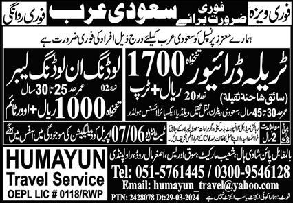 Humayun Travel Service Human Resource Jobs In Riyadh 2024