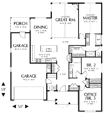 Plano de Bungalow de tres dormitorios