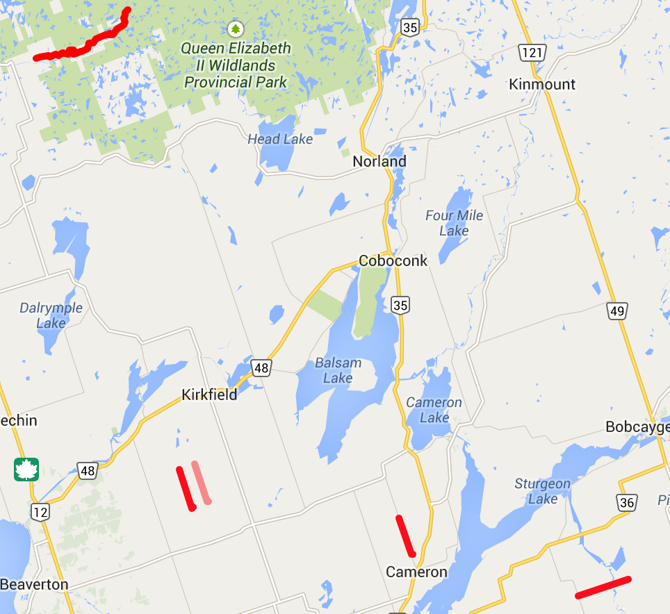 Map of City of Kawartha Lakes 2014 Road Closures screen shot linked to interactive map