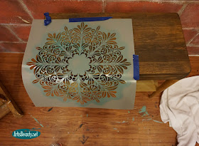deco art americana decor fleur medallion stencil side table makeover before and after