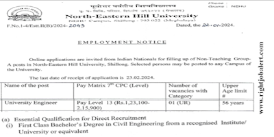 University Engineer - Civil Job Opportunities in North Eastern Hill University