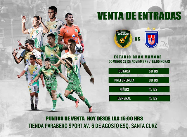 Venta de Entradas Libertad Gran Mamore vs Universitario de Sucre Ascenso Indirecto Ida