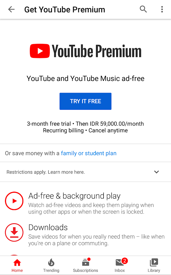 Apa sih Youtube Premium,  ada uji coba gratis?