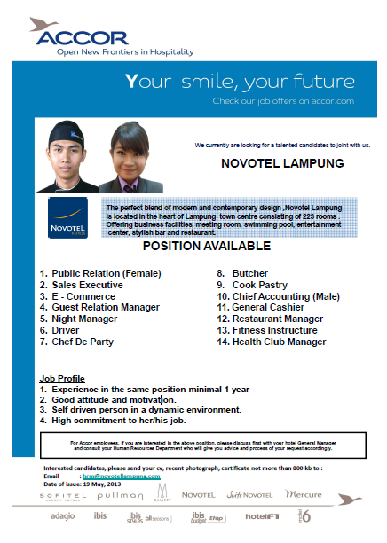 Lowongan Kerja Hotel Novotel Lampung Terbaru Mei 2013