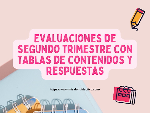 Evaluación de segundo trimestre con tabla de contenidos y respuestas para 1er grado