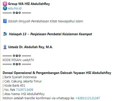 Halaqah 13 ~ Penjelasan Kitab Nawaqidhul Islam Pembatal Keislaman Keempat