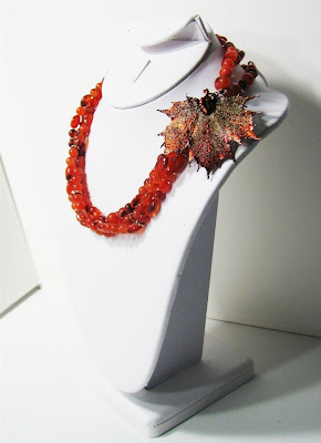 carnelian and copper with real copper-dipped maple leaf necklace at laurastaley.etsy.com