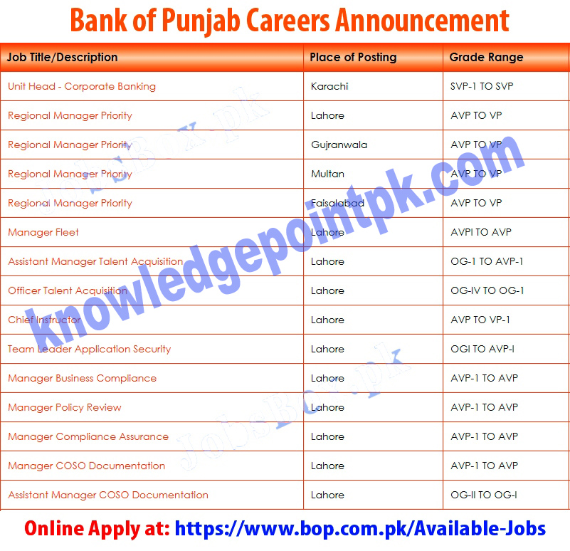 Bank of Punjab BOP 2022 for Pakistanis Latest Apply Online - www.bop.com.pk