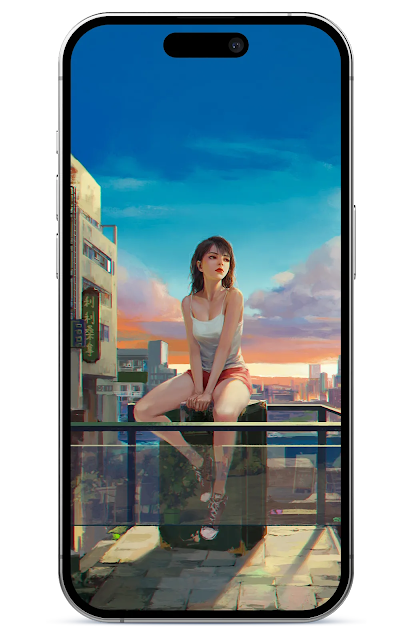 Get Lost in the Beauty of this Anime Girl Cityscape Wallpaper - Free Download for Your iPhone!