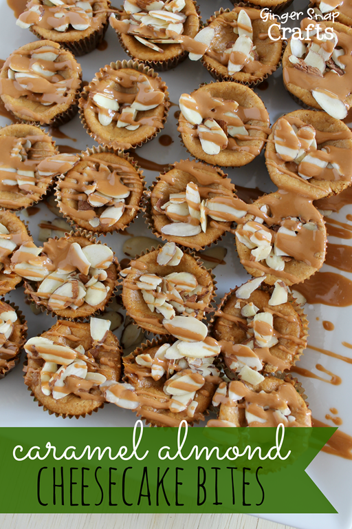 Caramel Almond Cheesecake Bites at GingerSnapCrafts.com #perfectpie #shop