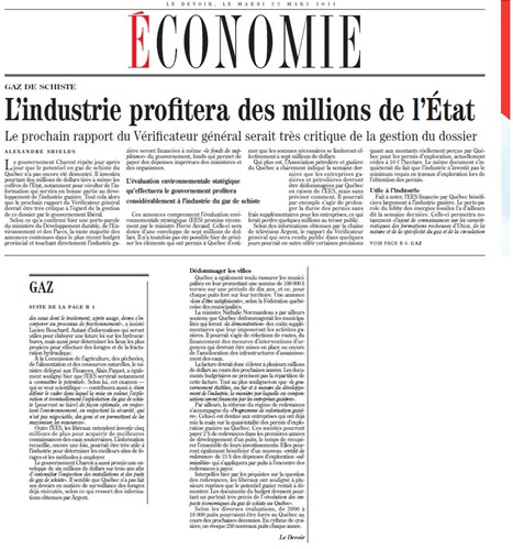 Gaz de schista economie LeDevoir 220311