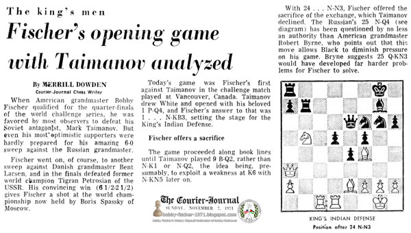 Fischer's Opening Game With Taimanov Analyzed