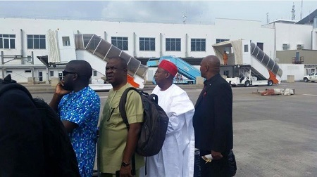Kano Governor and Minister of Labour Spotted Boarding Commercial Plane in Abuja (Photos)