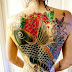 Gorgeous Koi Fish On Full Women Back Body Tattoo