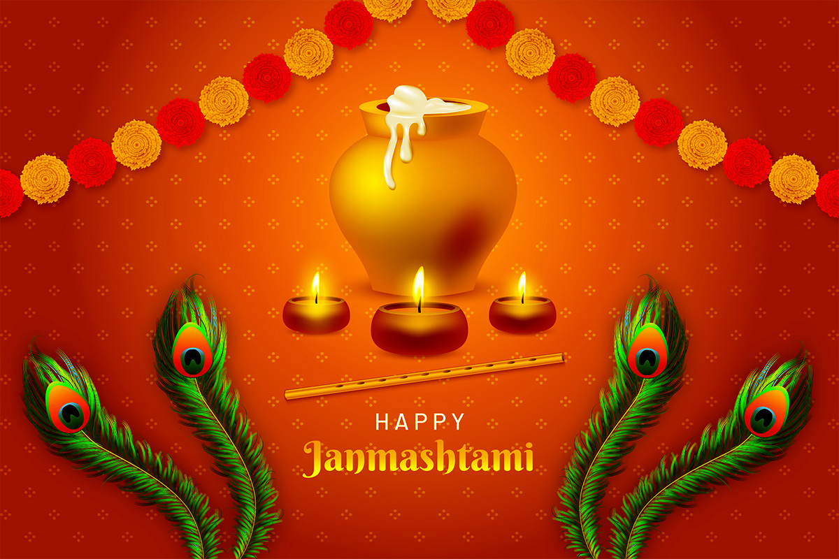 Happy Janmashtami Wallpapers with Peacock Feather