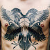 Two Black Eagle Flying on Men Chest Tattoos