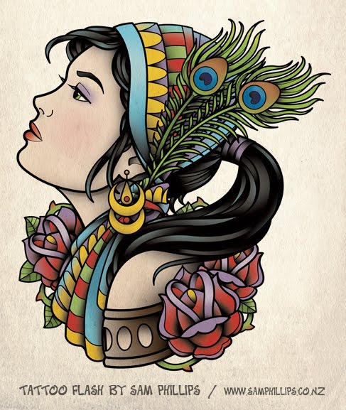 I designed this profile gypsy tattoo for Erin Page