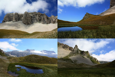 En haut à gauche, la Tête du Lauzon qui surplombe le lac du même nom (en bas et à droite)