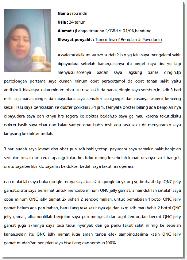 Biaya Operasi Benjolan Di Payudara Dan Pengobatan Alternatif ~ TESTIMONI QNC JELLY GAMAT