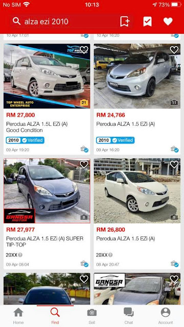 Harga Used car Kereta Perodua Alza tahun 2010 antara RM25 ribu hingga RM28 ribu