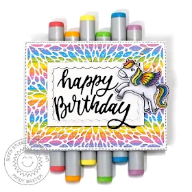 Sunny Studio Stamps: Blooming Frame Dies Prancing Pegasus Fancy Frame Dies Birthday Card by Mindy Baxter