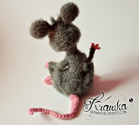 Krawka: Handmade crochet grey rat with pink nose. Cartoon rat character