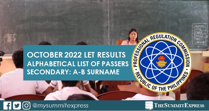 A-B Passers Secondary: LET Result October 2022