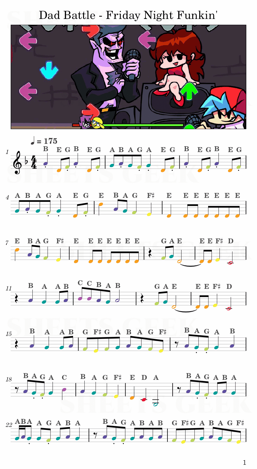 Dad Battle - Friday Night Funkin' Easy Sheet Music Free for piano, keyboard, flute, violin, sax, cello page 1