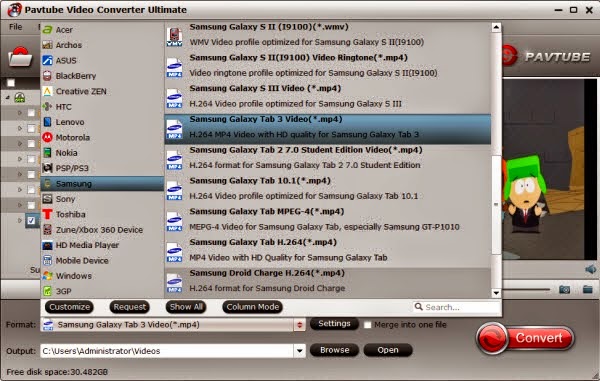 convert videos to Galaxy Tab S with best format