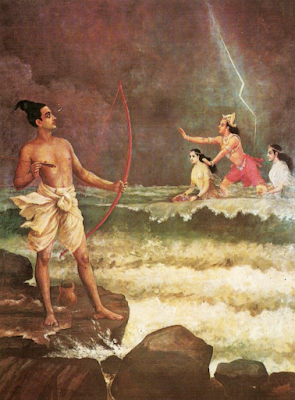 Sri Rama Vanquishing the Sea painting Raja Ravi Varma