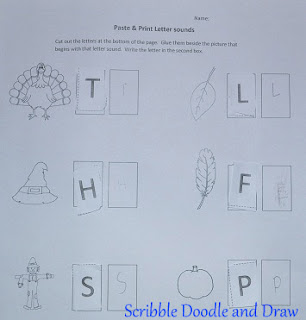 Thanksgiving literacy activity learning beginning letter sounds