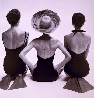 Back view of fashion models in swimsuits | Harper's Bazaar, January 1950 | Library of Congress