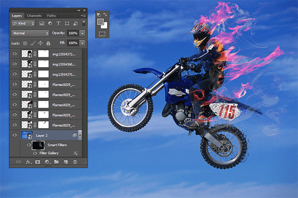 Use the Brush Tool to give the effect of hot steam on the back of the biker.