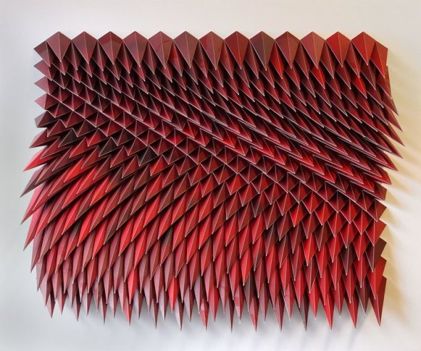 Matthew Shlian arte esculturas de papel abstrata geometria pontiaguda