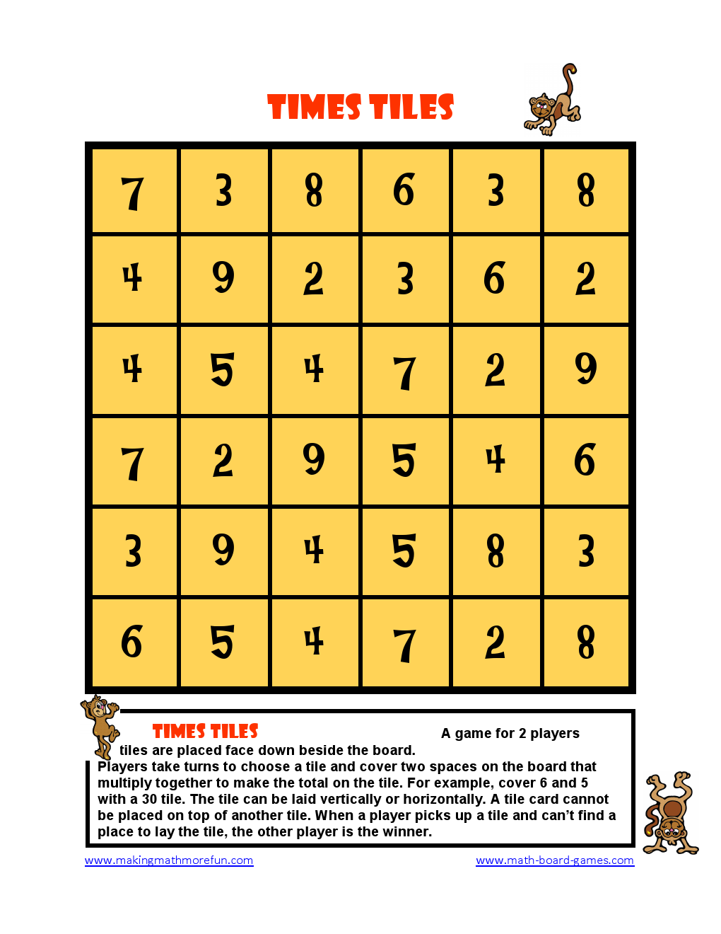 Fun Math Game Board Game for Kids Math Activities 2020 Free Printables