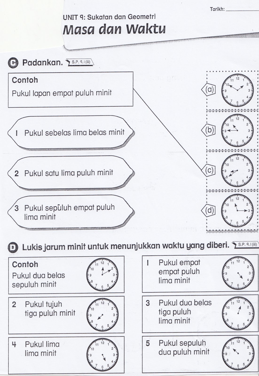 Lembaran Kerja Masa Dan Waktu Prasekolah