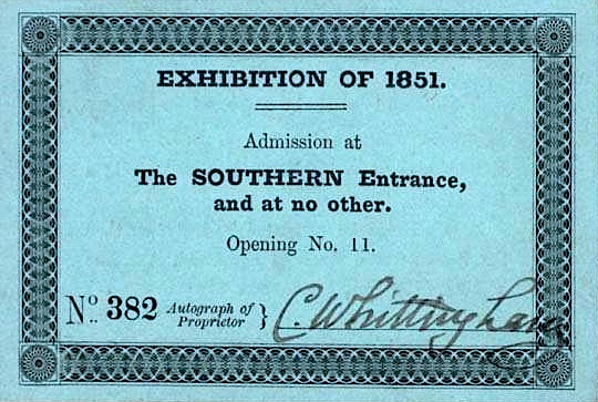 1851 Great Exhibition day ticket