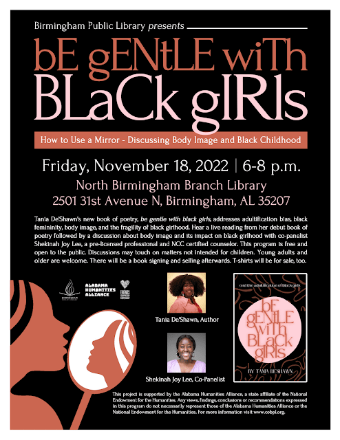 North Birmingham Regional Branch Library Hosts Author Tania De'Shawn For "be gentle with black girls" Discussing Body Image, Friday, November 18