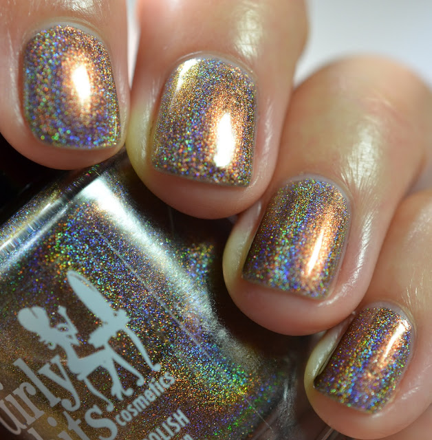 Bronze linear holographic nail polish with copper shimmer
